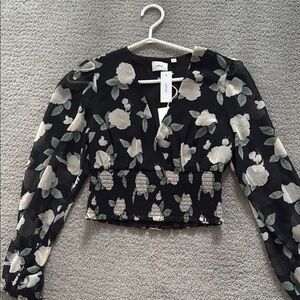 Wilfred Black and White Smocked Crop Blouse